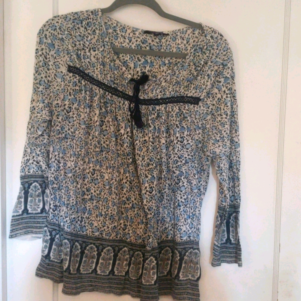 Lucky Brand Soft Bohemian Floral Crochet Blouse